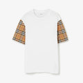 Oversize Check Sleeve White Cotton T-shirt