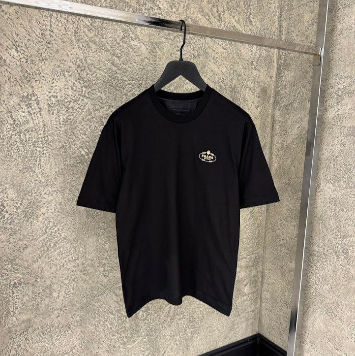 Black Cotton T-shirt with Logo Patch