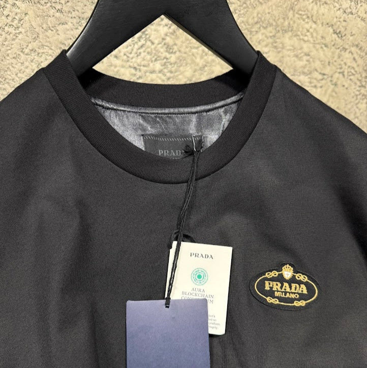 Black Cotton T-shirt with Logo Patch