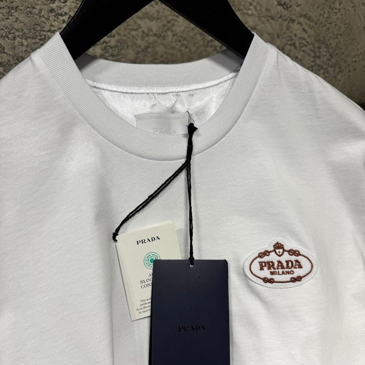 White Cotton T-shirt with Logo Patch