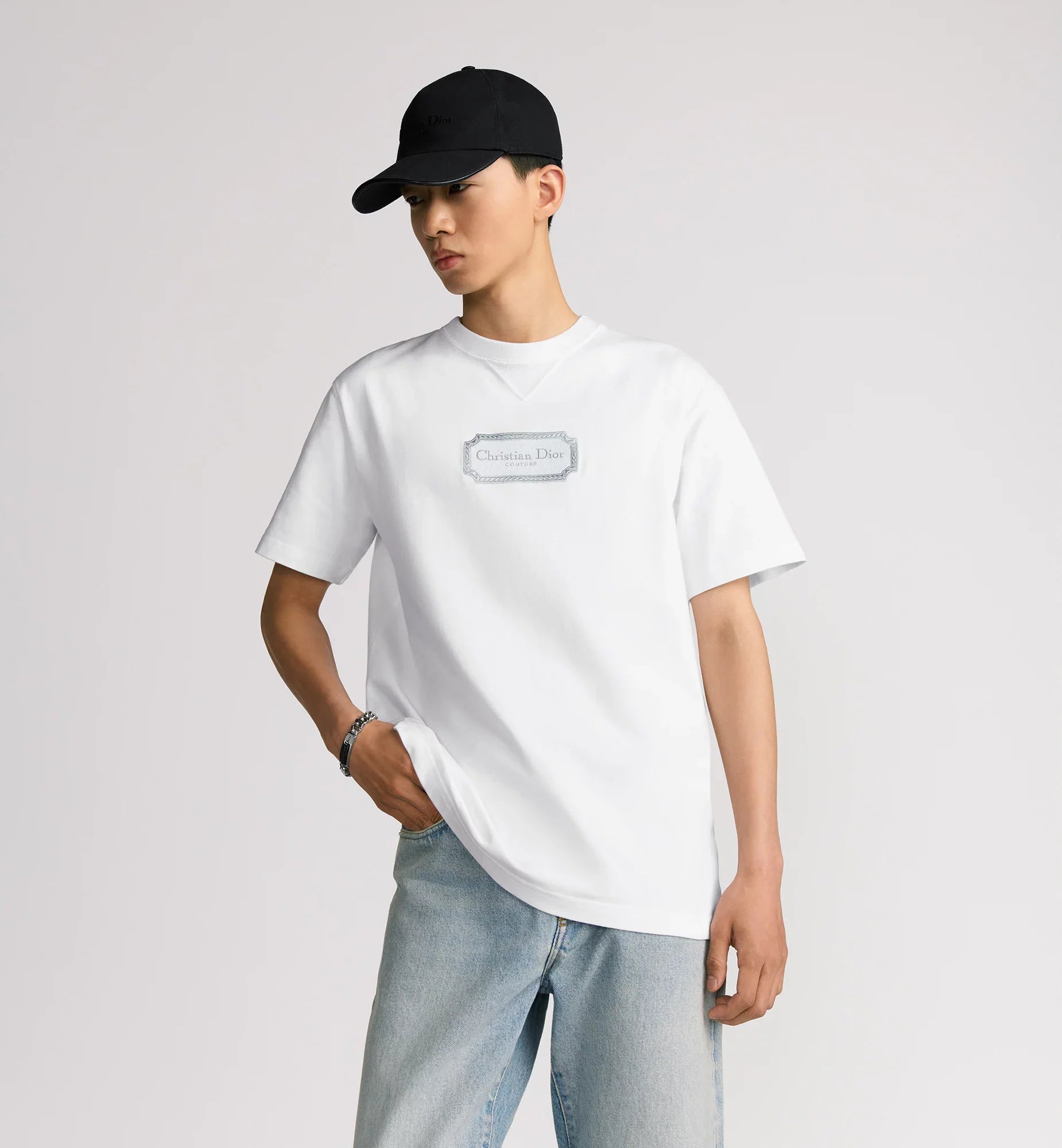 Couture Relaxed Fit White T-shirt with Embroidery