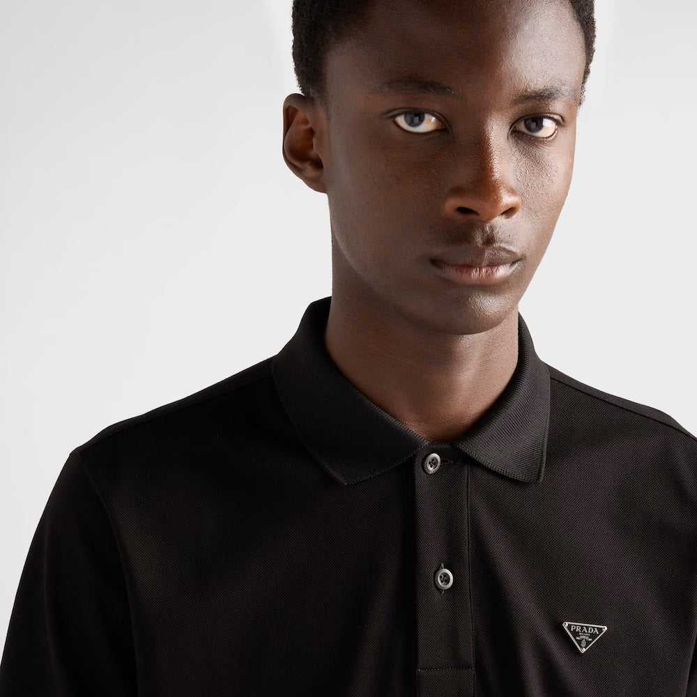 Black Cotton Pique Poloshirt