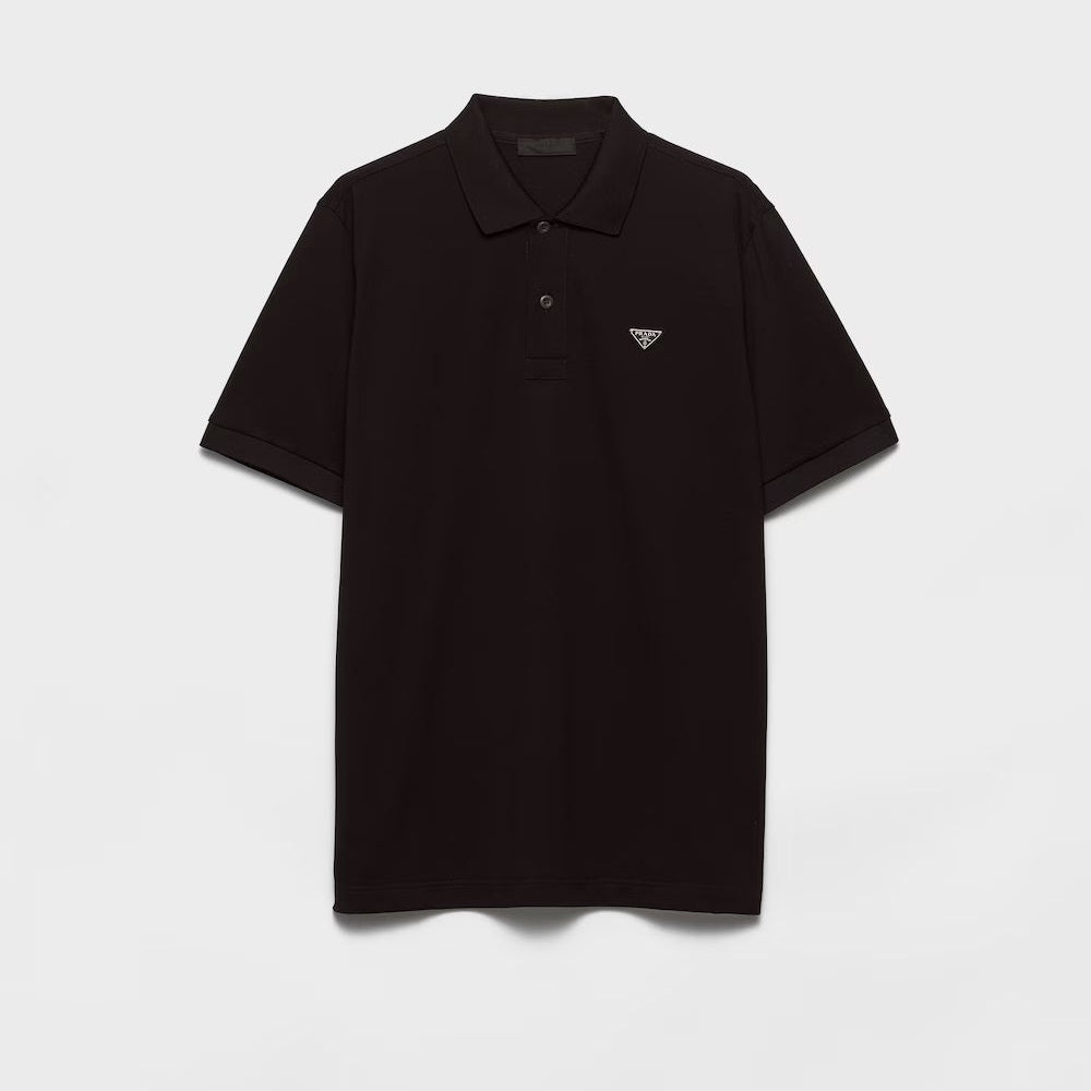 Black Cotton Pique Poloshirt