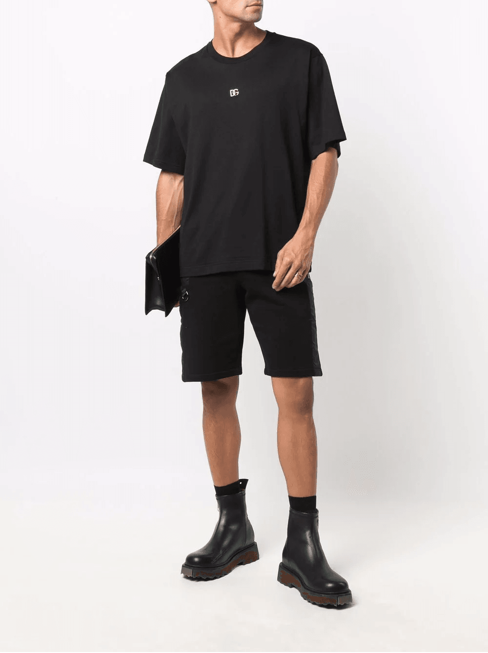 Black T-shirt with Metallic DG Logo in Gold