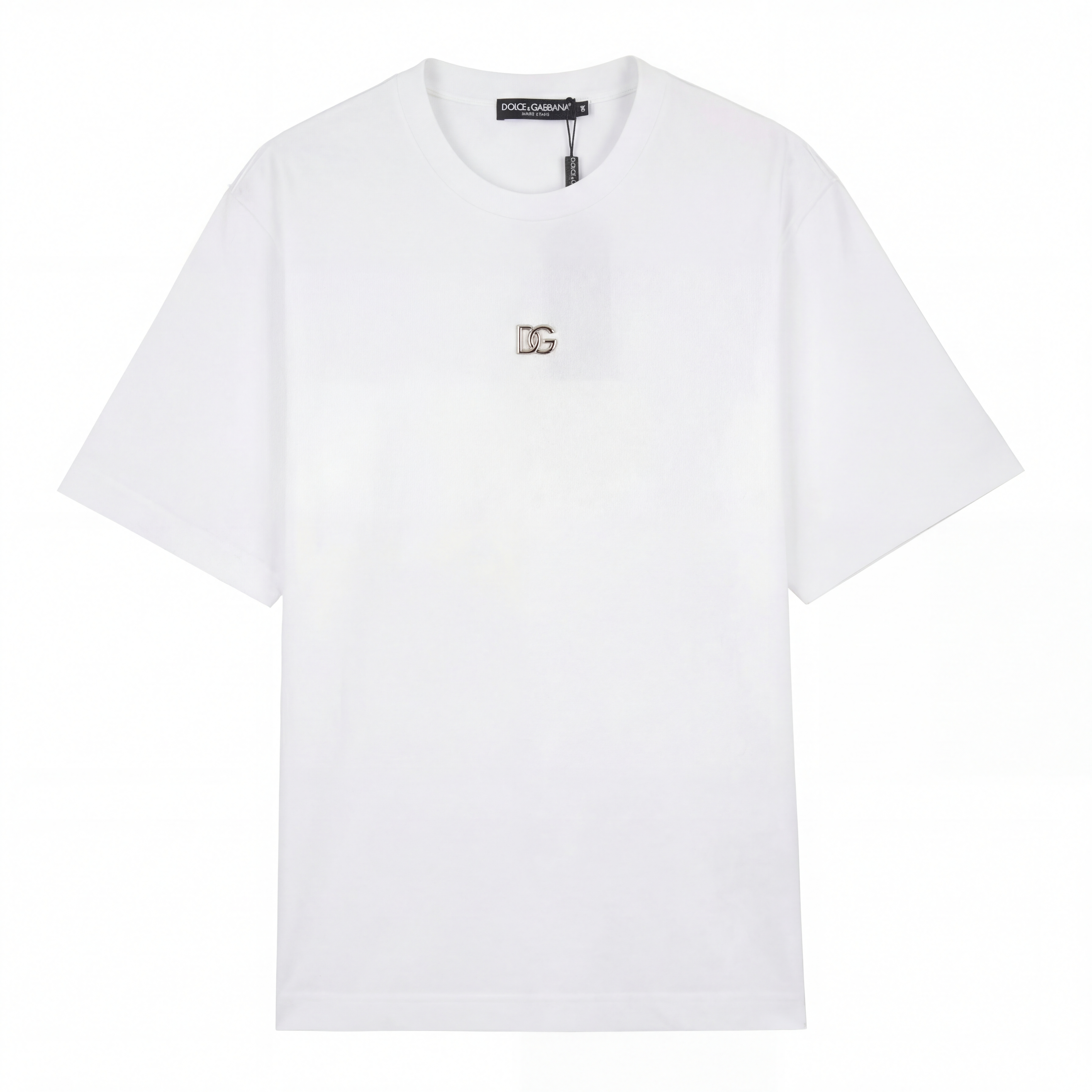 White T-shirt with Metallic DG Logo in Silver