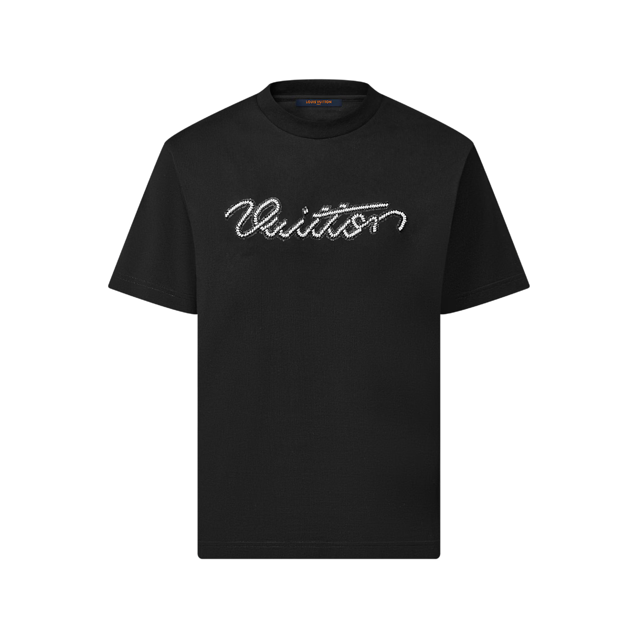 Beaded Signature Embroidery Black Cotton T-shirt