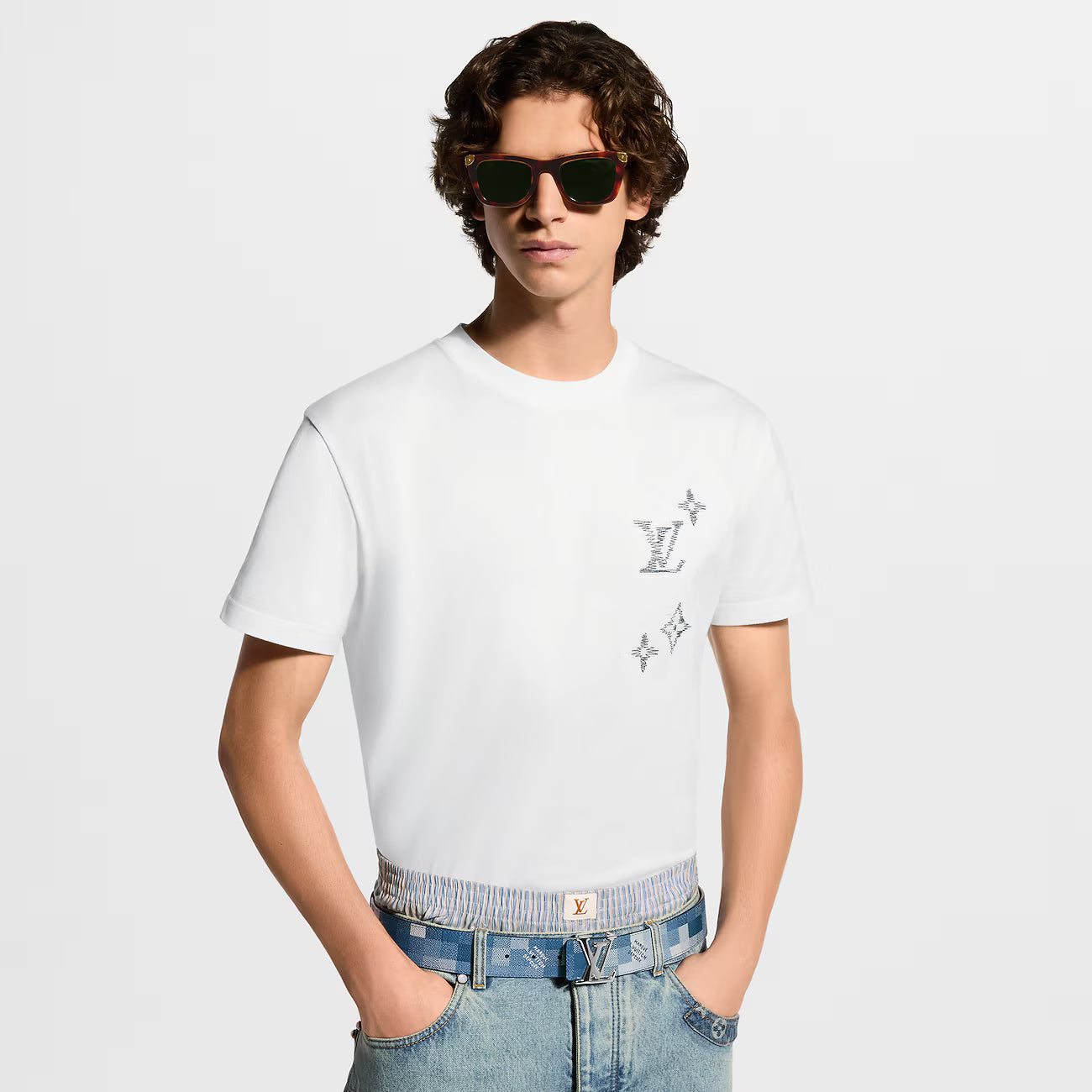 Monogram Sashiko Embroidery White T-shirt