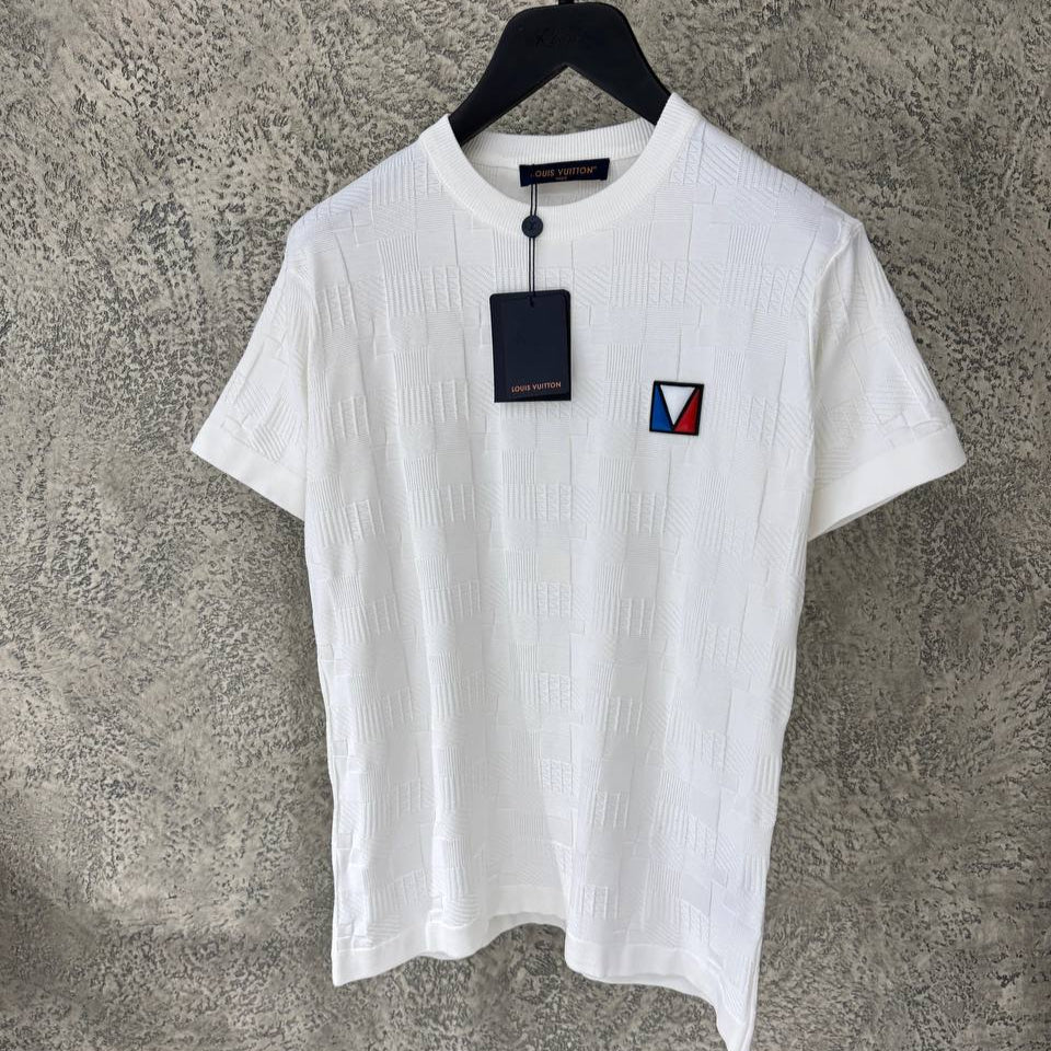 White Damier Jacquard Cotton T-shirt