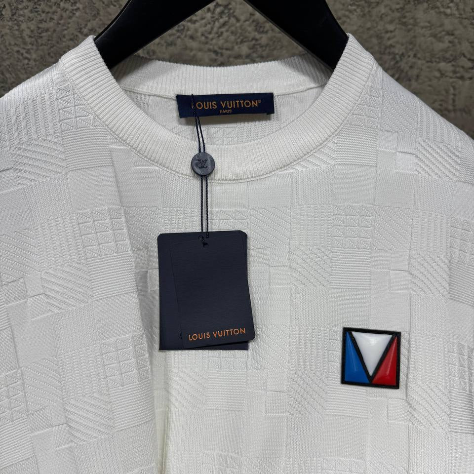 White Damier Jacquard Cotton T-shirt