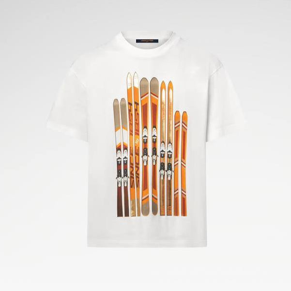 LV Ski Print White Cotton T-shirt
