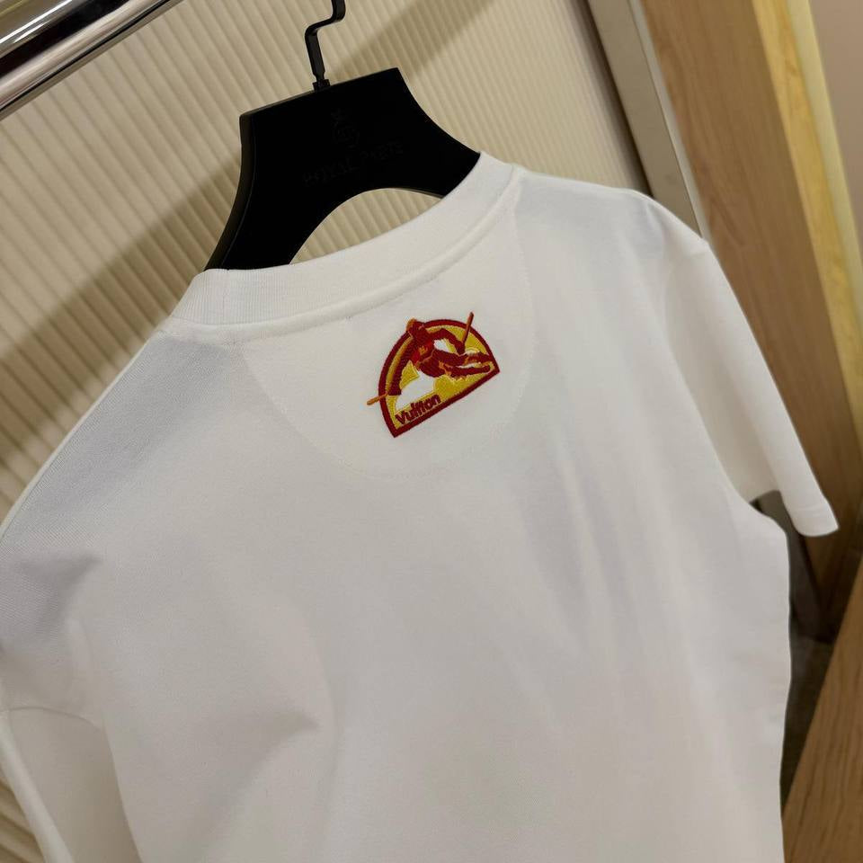 LV Ski Print White Cotton T-shirt