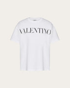 VLTN WHITE COTTON T-SHIRT WITH VLTN PRINT - Styledistrict